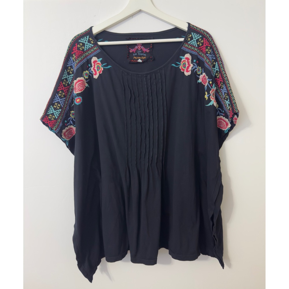 Johnny Was Los Angeles Embroidered Boho Blouse Women S‎ Black Floral Cottagecore